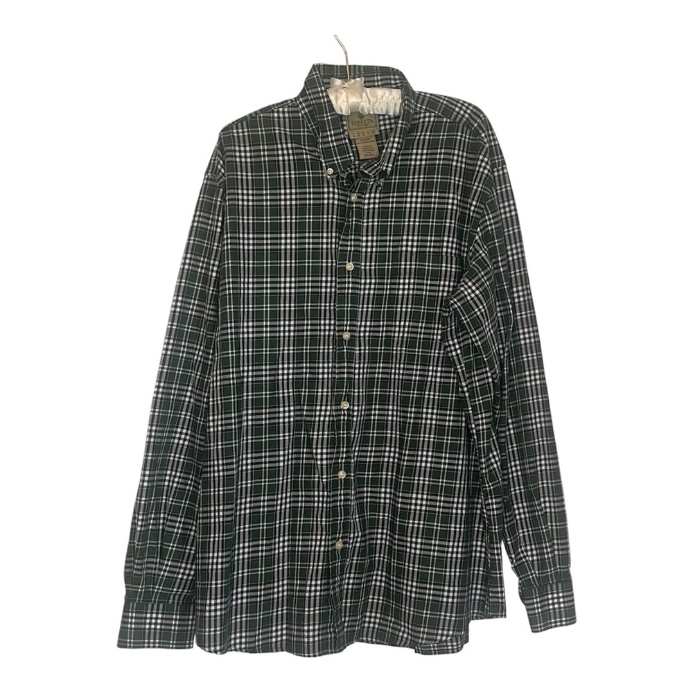 Beretta 100% Cotton Shirt Mens XXL Plaid Button Up Long Sleeve White Green Navy